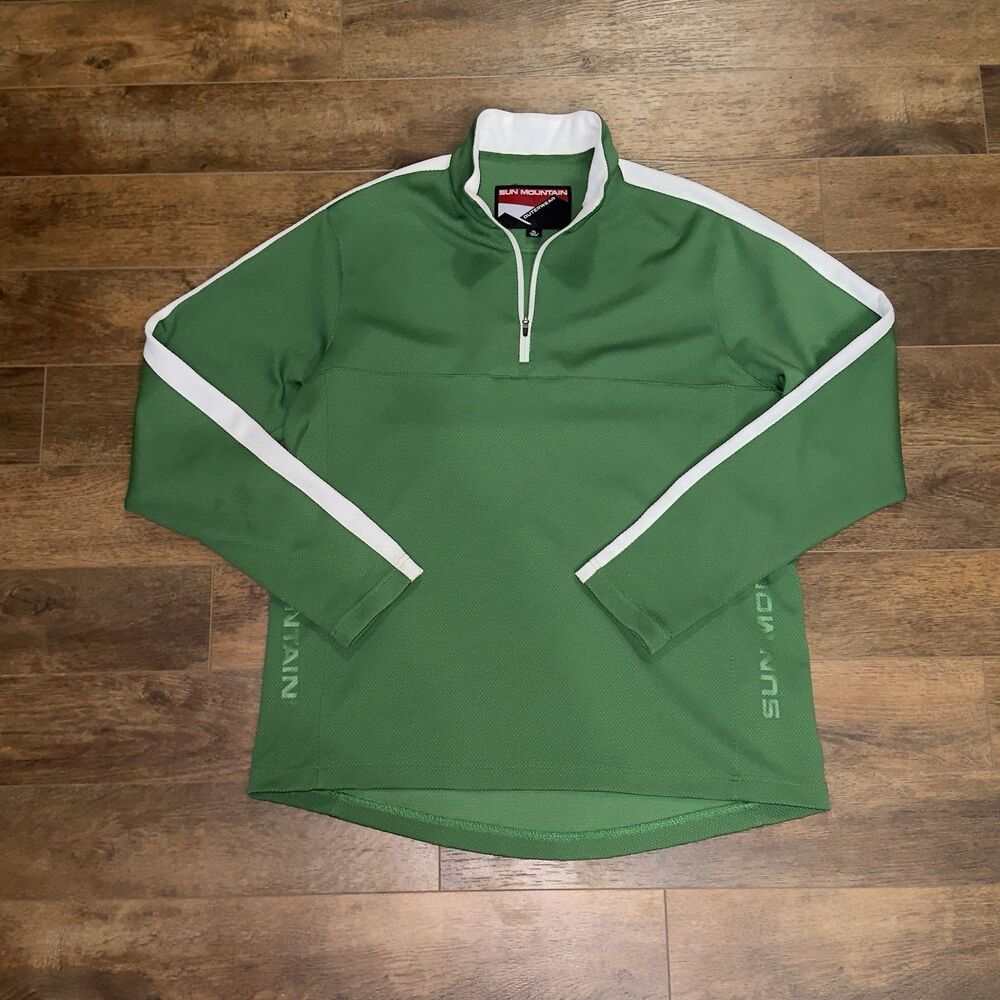 Sun Mountain Outerwear Men’s XL Green 1/4 Zip Golf Pullover Knit W White Stripes